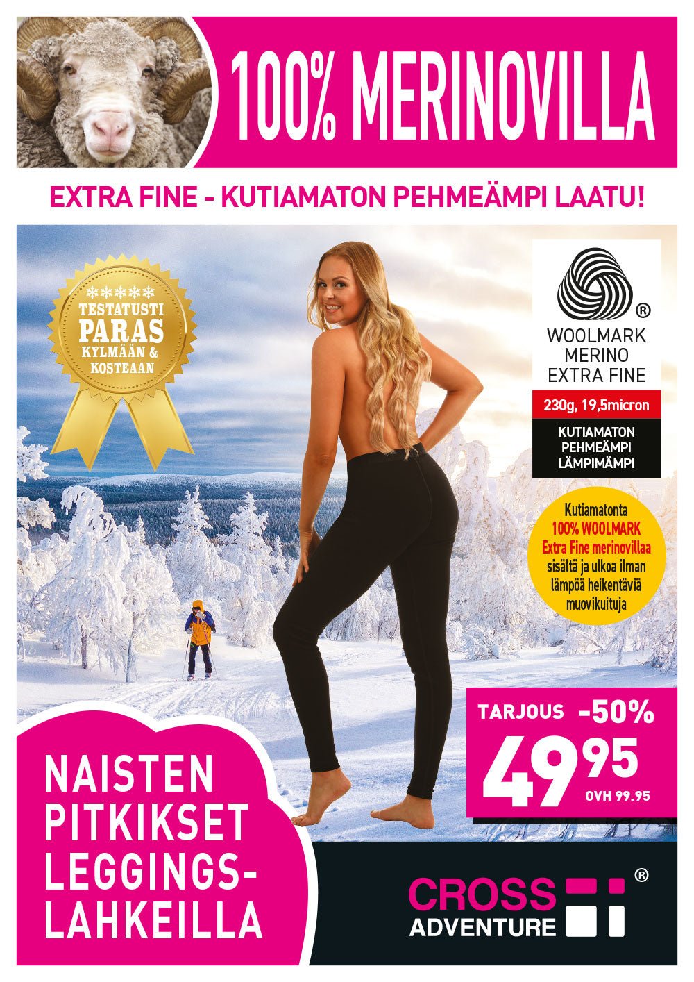 Cross Adventure naisten leggings, 100% Merinovilla, 36, , - Polku Cycle Store